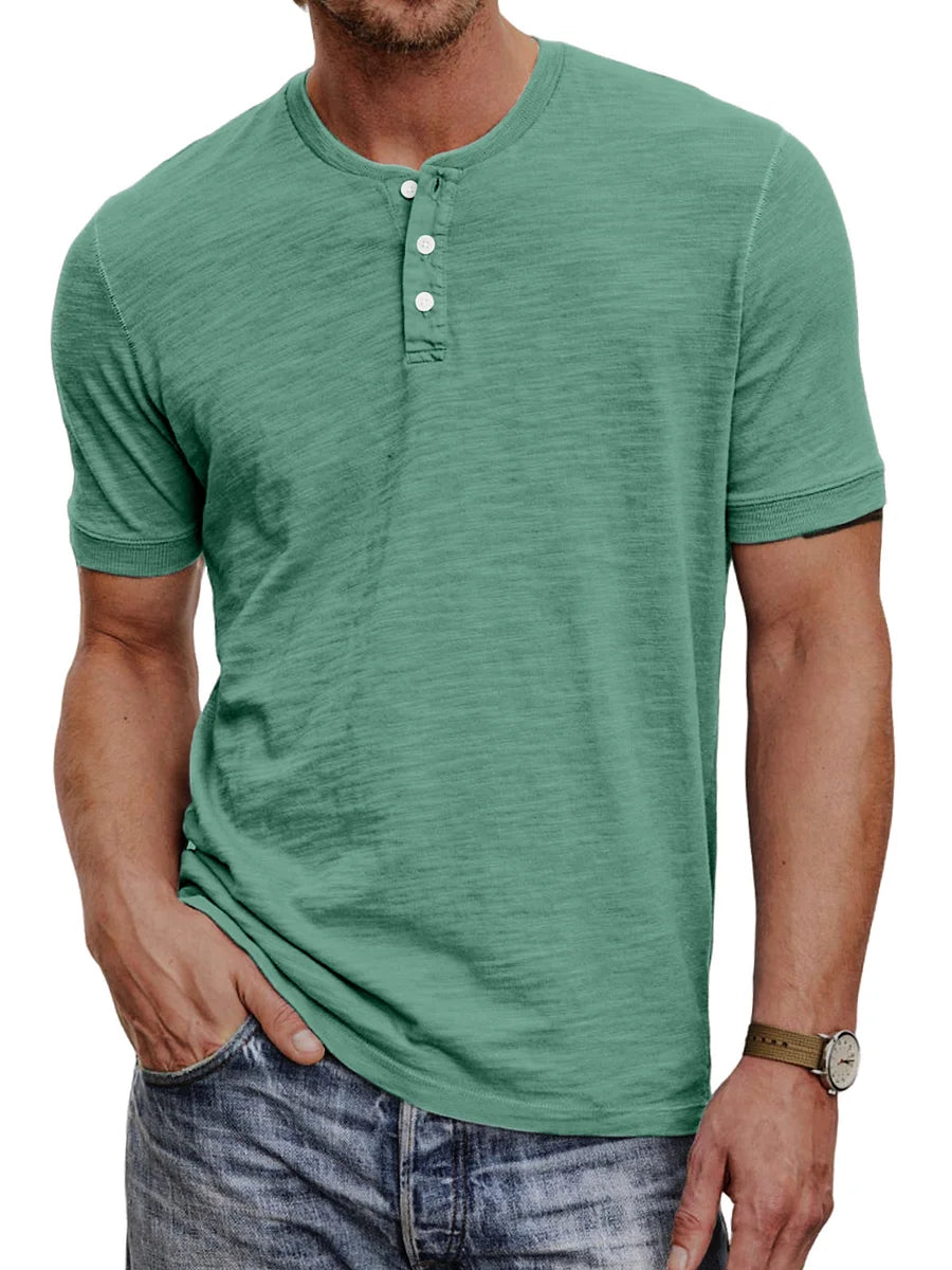 Ademend Korte Mouwen Henley T-shirt voor Mannen