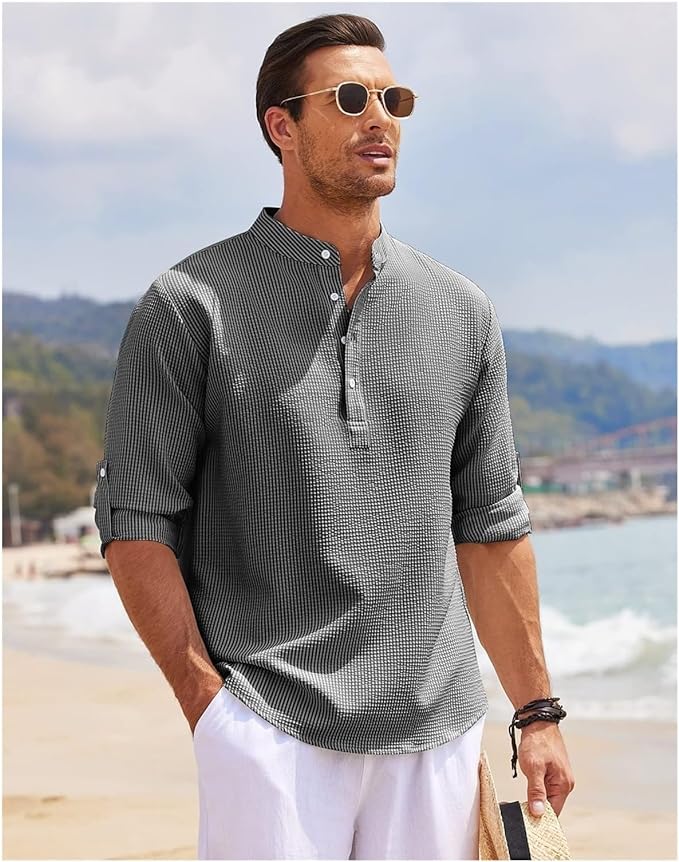Heren Casual Textuur Henley Shirt voor Zomer