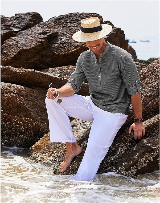 Heren Casual Textuur Henley Shirt voor Zomer